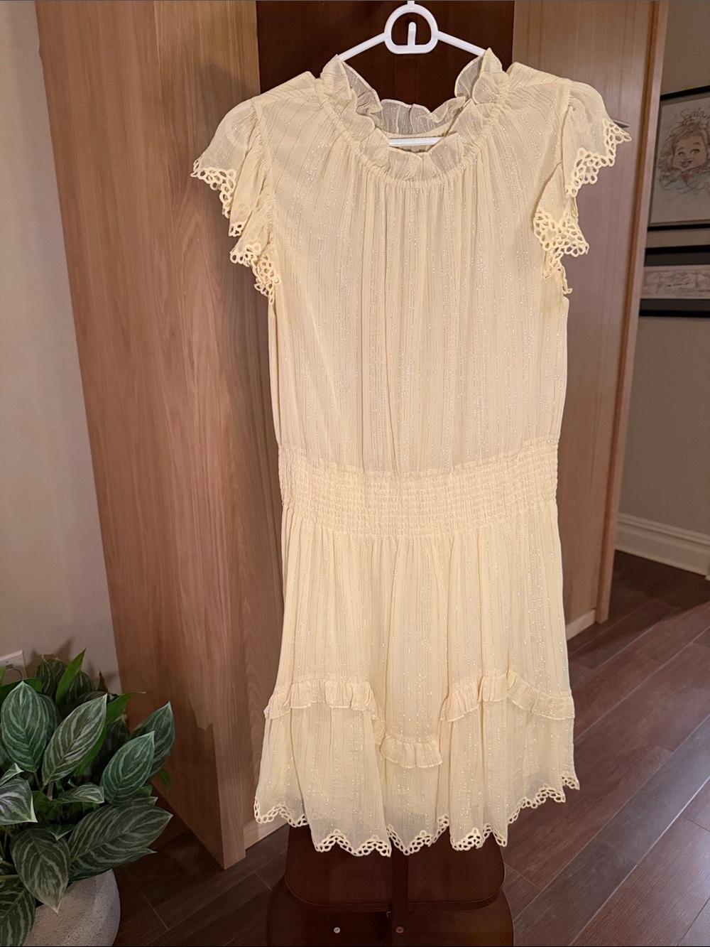 Rebecca Taylor Pale Yellow Ruffled Short Sleeve Dress